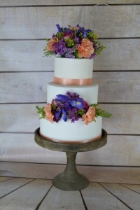 Apricot Flowers on a cake, Iris Flowers on a Cake, Rustic Cakes, Country Wedding, Wedding Occasion Cake, Cake with Purple and Apricot Flowers, Cake with Blue Flowers, Rustic Cake Stand, Engagement Cake, Wedding Cake