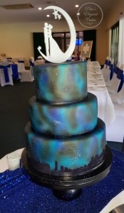Galaxy Occasion Wedding Cake, 3 Tier Wedding Star Cake, Gold Coast Cake Maker, Brisbane Cake Maker, Star Wars Themed Wedding Cakes, Night Sky Cakes