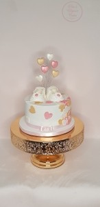 Girls Baby Shower Cake, Girls Christening Cake, Cake with Little Shoes, Kids Cake with Hearts