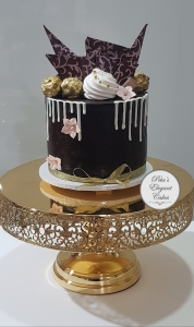 Chocolate Drip Cake with Pink and gold Tones