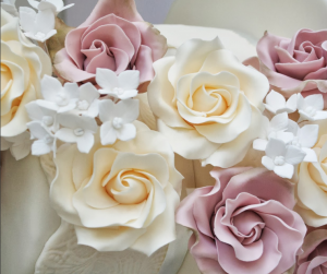 Pink & Ivory Roses on Cake
