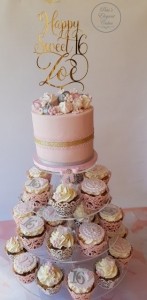 Drip Cake, Sweet 16 Cake, Birthday Cake, 16th Birthday Cake, Pink, Gold, & White Cakes