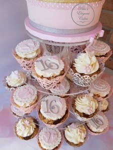 Pink & White Cupcakes, Sweet 16 Cakes, Birthday Cakes, 16th Birthday Cakes, Occasion Cakes, Cakes with Hearts
