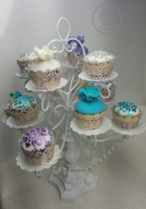 Teal Cupcakes, White Wedding Cupcakes, Purple Cupcakes, Lace Cupcakes, High Tea Cupcakes
