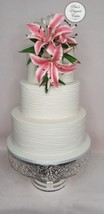 White 3 Tier Wedding Cake with Sugar Flowers