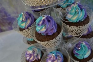 Cupcakes in Aqua & Purple, Female Cupcake ideas, Pretty Cupcakes, Wedding Cupcakes