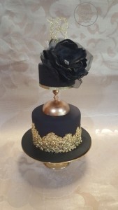 Black & Gold Cake, Occasion Cake, Gold Sequence on Cake, Wedding & Engagement Cake, 18th Cake, Wine Glass on Cake