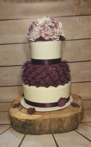 Burgandy Wedding Cake, 3 Tier Wedding Cake, Ruffles on Wedding Cake, Rustic Wedding Cake