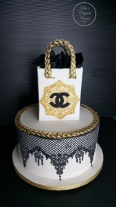 Chanel Cake with Bag, Birthday Cake, Female Cake, Designer Themed Cake, Black Lace Cake