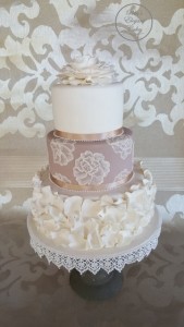 Hand Painted Flowers on a Cake, Mocha Wedding Cake, Classic 3 Tier Vintage Wedding Cake Mocha & White Ruffles Peony Flower Rustic Cake Stand