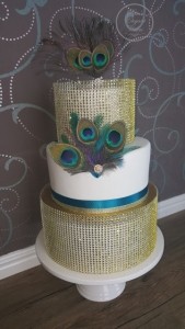 Peacock Cake, Occasion Cake, Female Birthday Cake, Gold & Teal Cake