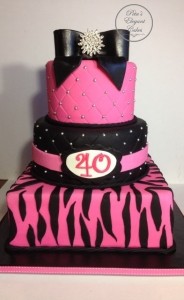 Leopard Print Occasion Cake, Pink & Black Cake, 40th Birthday Cake
