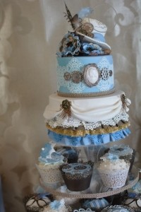 Vintage Cake Tower, Steam Punk Inspired Cake, Lace on Cakes, Female Occasion Cake
