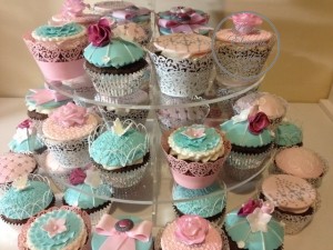 Vintage Pinks & Blue Cupcakes, Wedding Cupcakes,Cakes with Flowers, Roses on Cupcakes