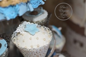 Vintage Lace Cupcake with Hydranger Flower, White & Blue Cupcakes, Wedding Engagement Cupcakes