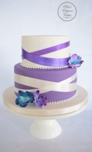 Orchids on a Cake, Blue & Purple Orchids on a Cake, Cake with Purple & White 2 Tier with Sugar Orchids